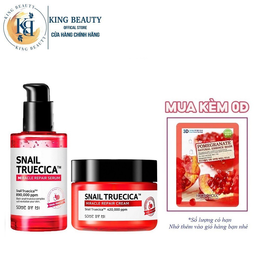 Combo Dưỡng Ẩm, Tái Tạo Phục Hồi Da Chiết Xuất Ốc Sên Some By Mi Snail Truecica Miracle Repair (Serum 50ml + Kem 60g)