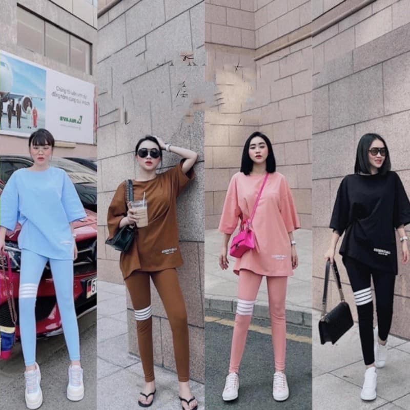 SET ÁO THUN PHỐI QUẦN LEGGING SỌC NGANG