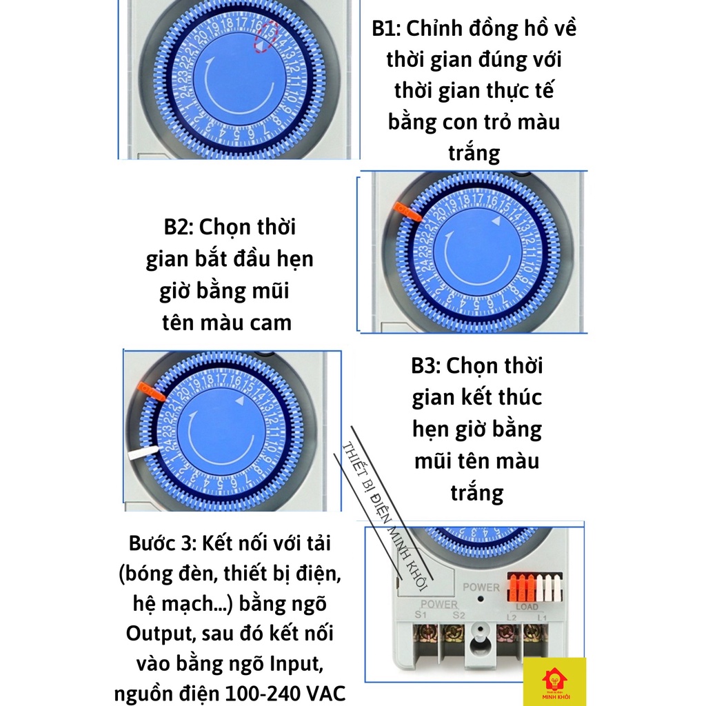 Công tắc đồng hồ hẹn giờ TB118N tặng kèm pin 15A 220V,công tắc hẹn giờ cơ,timer 24h, rơ le thời gian thực, rơ le 24h