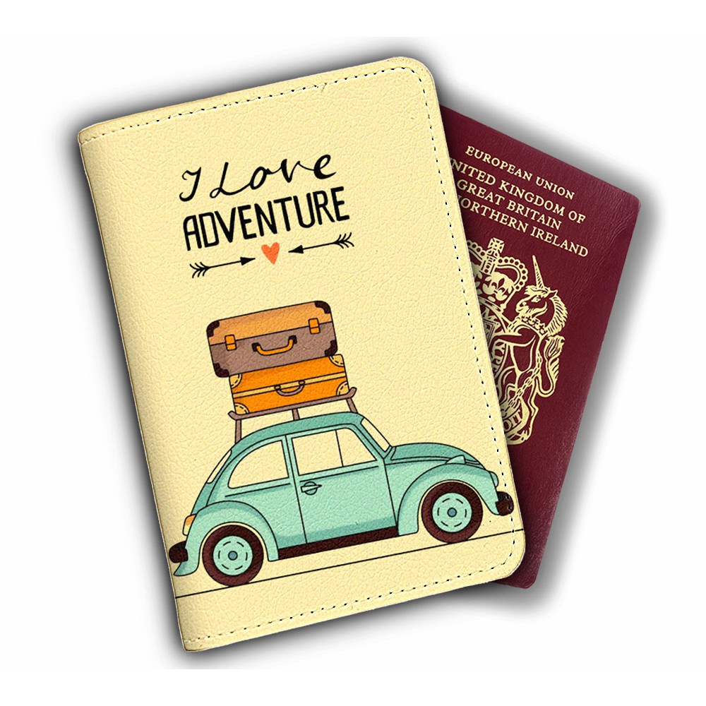 Bao Da Passport Du Lịch I LOVE ADVENTURE - Ví Đựng Hộ Chiếu Cover Thiết Kế Basic Mang Đậm Phong Cách VINTAGE - LT016