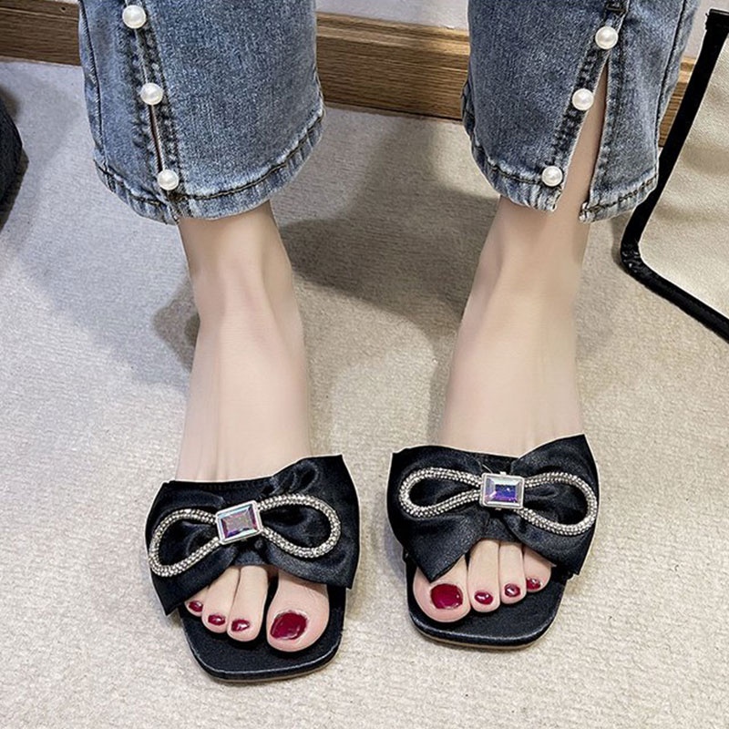 Dép Sandal Đế Thấp Đính Nơ Thời Trang Mùa Hè 2022 Cho Nữ