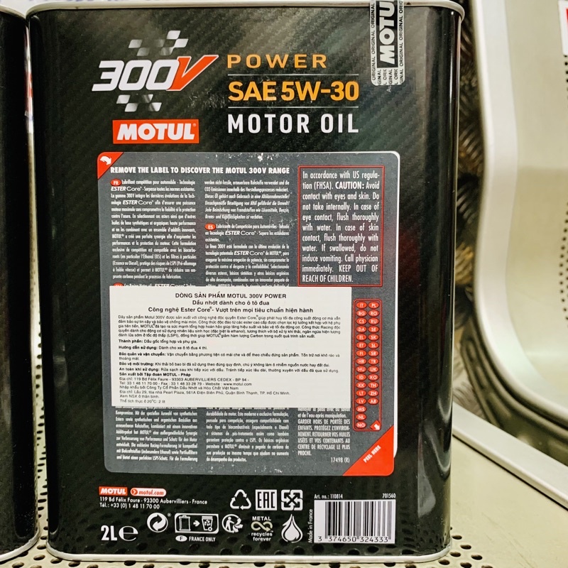 Nhớt Cao Cấp Xe Hơi - Xe Máy Tay Ga MOTUL 300V 5W-30 Power Car Racing Motor Oil 2L Made in France