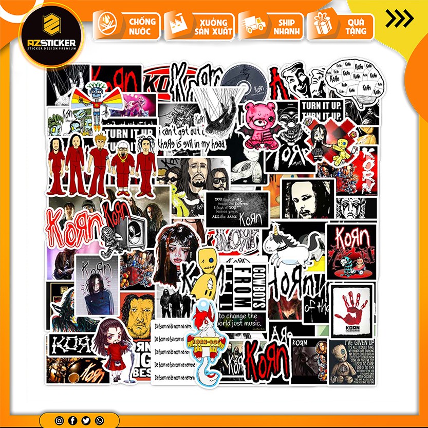 Sticker Dán Mũ Bảo Hiểm - Hình Dán Ca Sỹ Nhạc Rock Korn Chất Liệu Decal Chống Nước Cắt Sẵn