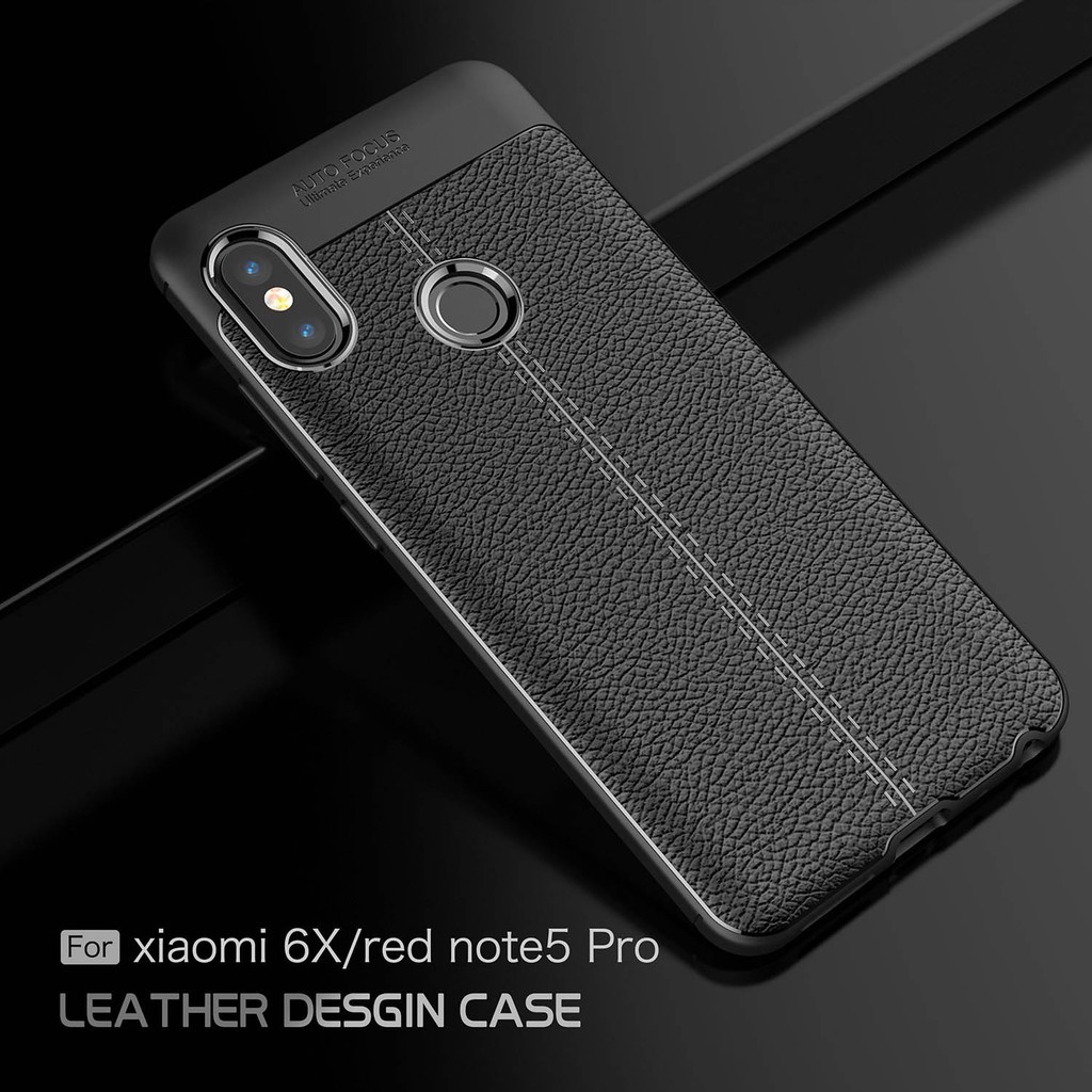 Ốp lưng vân da cho Xiaomi Redmi Note 5 Pro Auto Focus (Màu Đen)