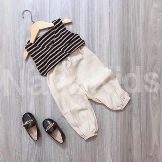 Set áo thun sọc ba lỗ kèm quần alibaba cho bé gái