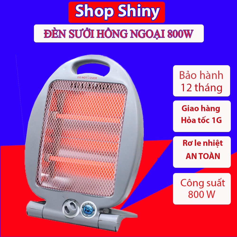Quạt sưởi, Đèn sưởi hồng ngoại hình cá 800w, có role an toàn [ bảo hành 12 tháng]