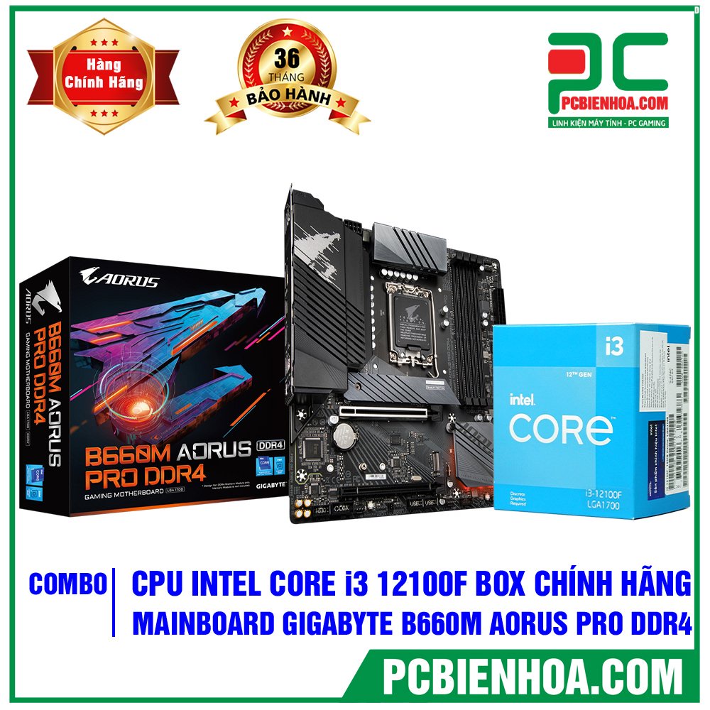 Combo Tết 2022 Intel thế hệ 12 soket 1700 I3 12100F + H610M/B660M chính hãng 36T