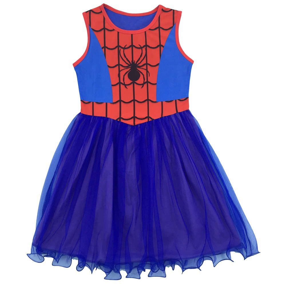 Đầm BCBL hóa trang người nhện màu xanh dương kèm mặt nạ mắt độc đáo cho bé gái 3-9 tuổi