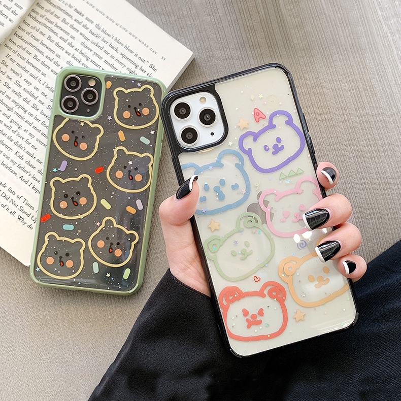 Ốp iphone - Ốp lưng viền Gấu vẽ tay kim tuyến 6/6plus/6splus/7/8/7plus/8plus/x/xs/xsmax/11/11promax- Awifi Case S3-7 | BigBuy360 - bigbuy360.vn