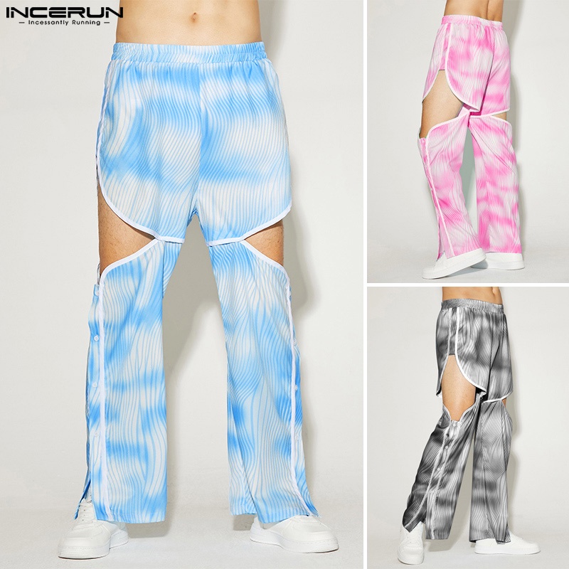 Quần dài lưng cao INCERUN thiết kế phối màu nhuộm độc đáo cho nam