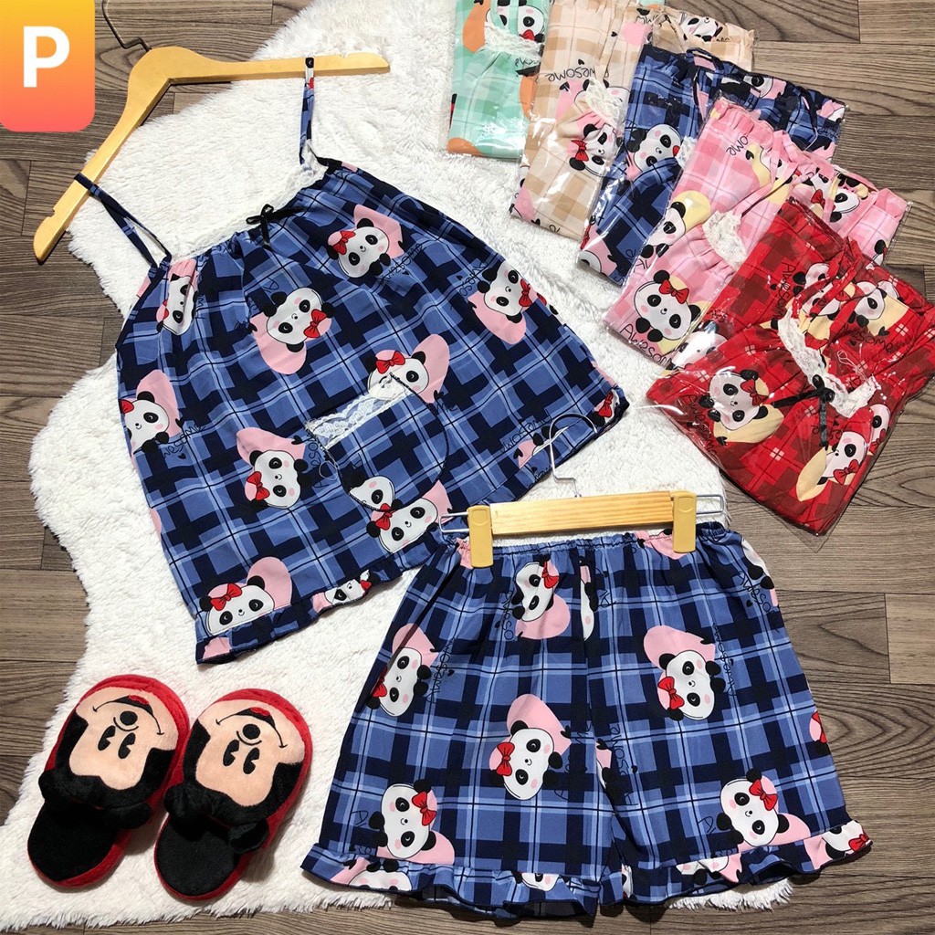 Đồ ngủ gợi cảm dạng pijama, áo 2 dây kết hợp quần đùi, họa tiết hoạt hình | BigBuy360 - bigbuy360.vn