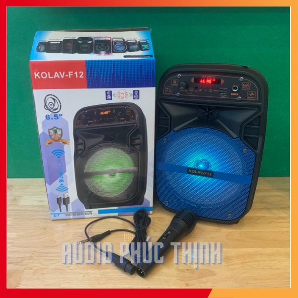 Loa Karaoke Mini F12 - Tặng kèm Micro có dây - âm thanh trầm ấm, thiết kế đèn led nháy theo nhạc