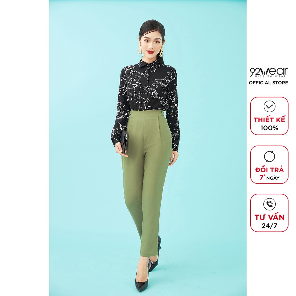 Quần Baggy nữ 92WEAR 3 màu, 2 cúc trang trí QGA1489