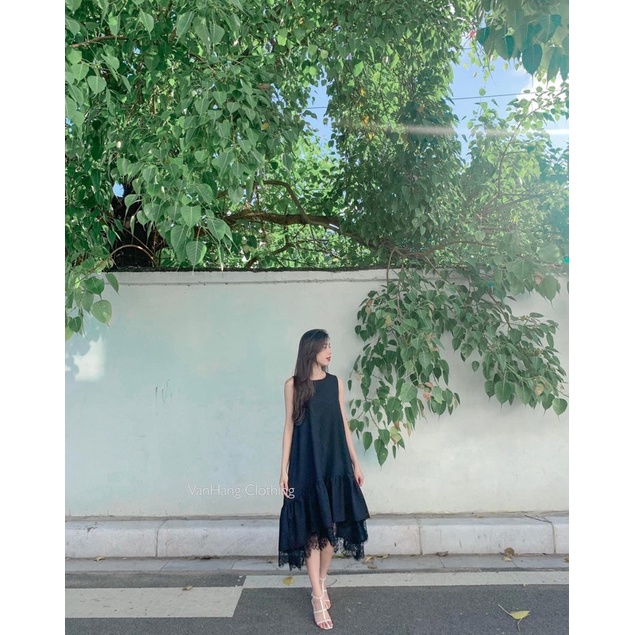 Váy Mullet chân ren dáng dài phom suông basic