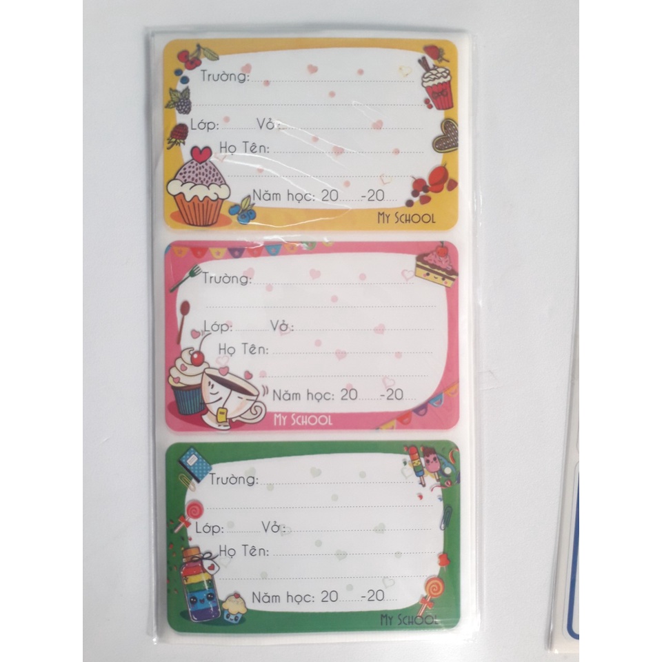 Set 12 cái nhãn vở bóc dán loại to đẹp My school