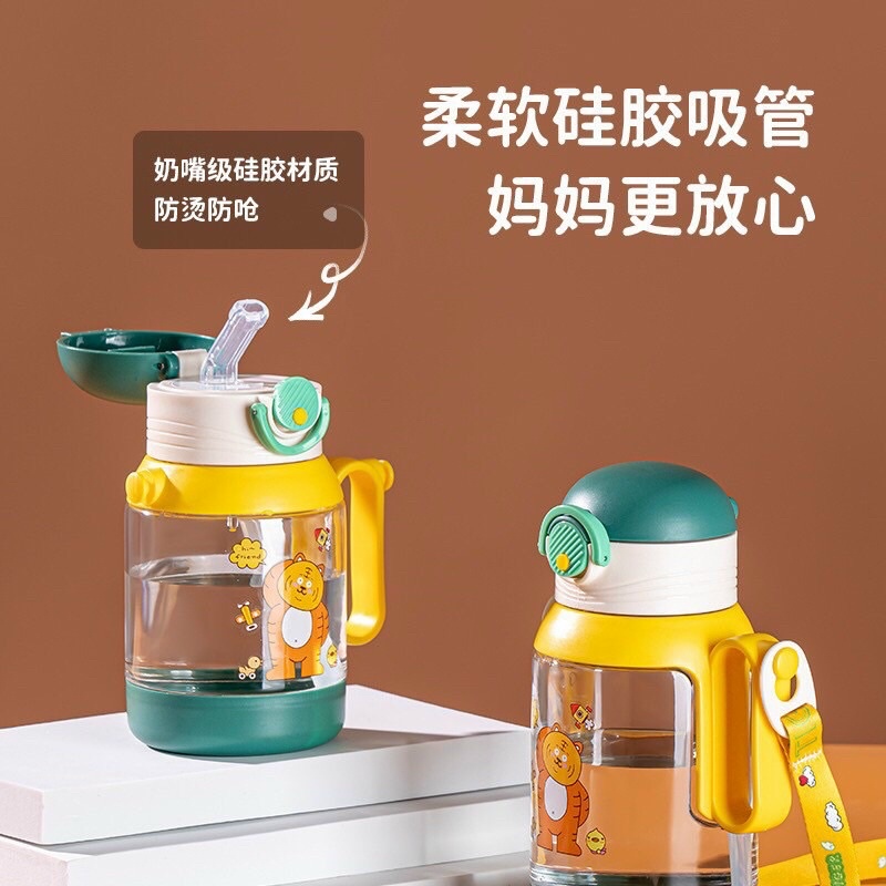 Bình nước có dây đeo và ống hút cho bé yêu dung tích 500ml