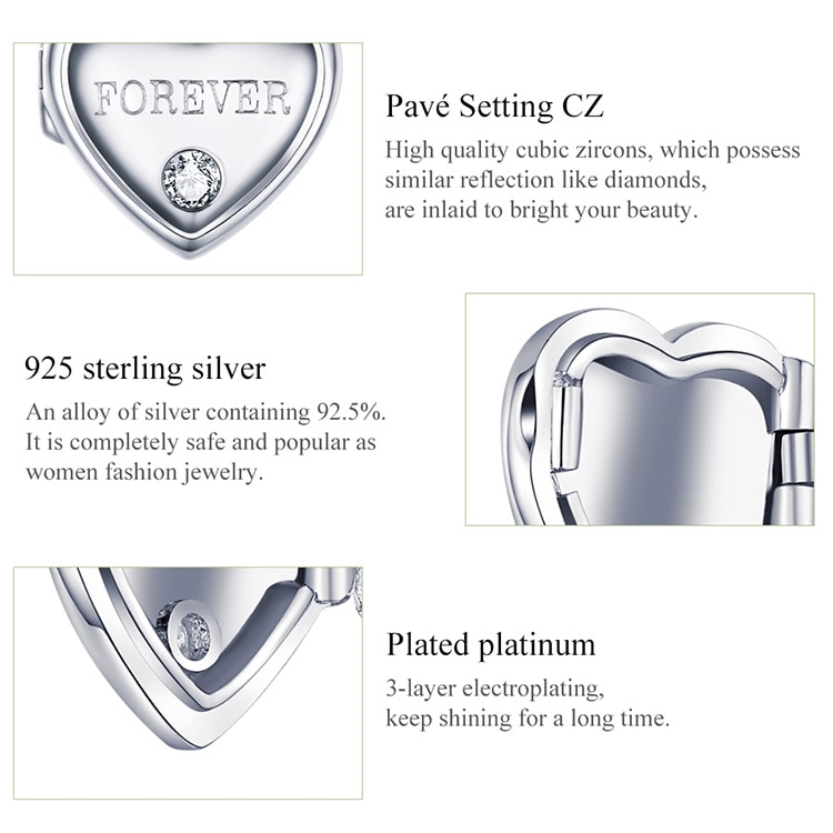 Mặt trang sức BAMOER BSC102 trang trí vòng đeo tay/ vòng cổ kiểu trái tim độc đáo DIY