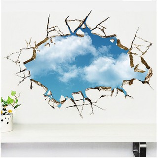 Miếng dán tường vinyl hình bầu trời vỡ 3D , dễ chùi rửa