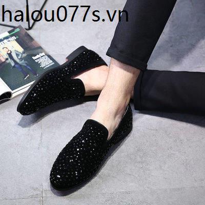 【Hàng Có Sẵn】 Giày Da Đính Đá Phong Cách Hàn Quốc Đơn Giản Dành Cho Nam