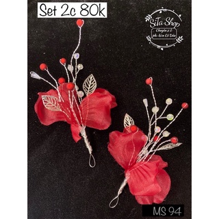 Set 2 cài cô dâu hoa đỏ