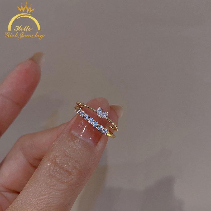 Nhẫn Đính Đá Zircon Siêu Sáng Sang Trọng Tinh Tế Phong Cách Hàn Quốc Cho Nữ