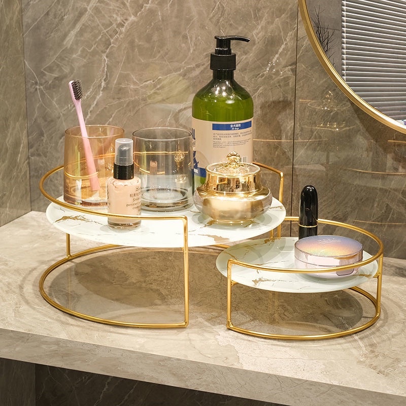 Khay Sứ Đựng Mĩ Phẩm Decor Phòng Tắm Khách Sạn Sang Trọng, Kệ Để Đồ Phòng Tắm Hình Chữ Tròn