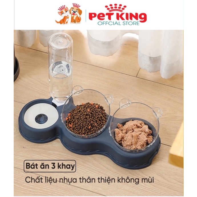 Bát Ăn Đôi Cao Cấp đầu Mèo có gắn Bình Nước tự động cho Thú Cưng