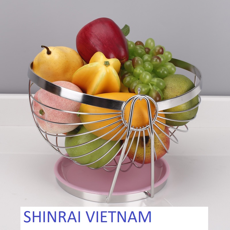 ( SHINRAI ) Giỏ Rổ Đựng Hoa Quả , Rau Củ Đa Năng INOX SUS304 Cao Cấp Có Khay Nhựa ABS Hứng Nước