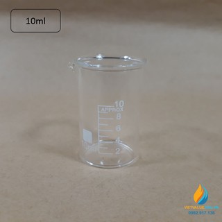 Cốc đong thủy tinh có vạch chia, dung tích 10ml, có mỏ, chịu nhiệt độ cao