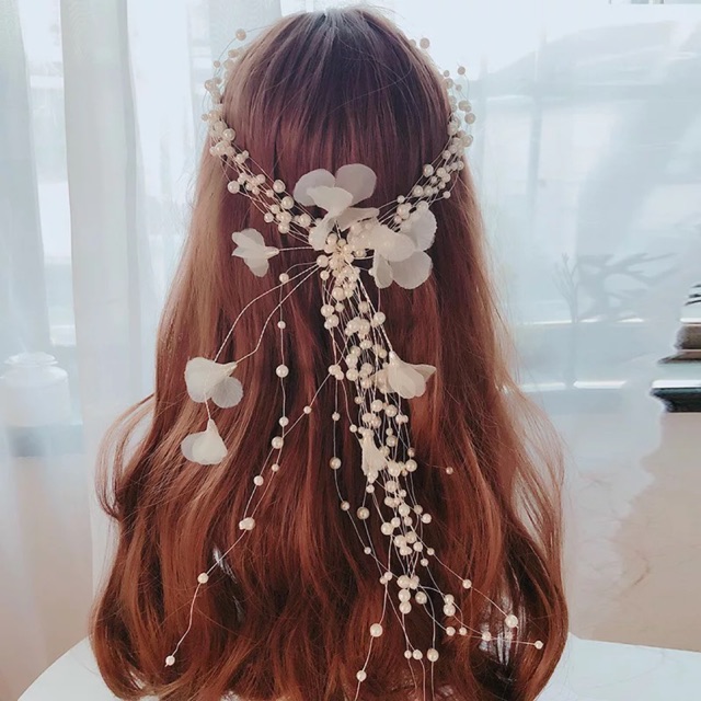 Phụ kiện cưới Giang - cài tóc - cài tóc cô dâu vòng hạt trai voan mẫu mới 2019