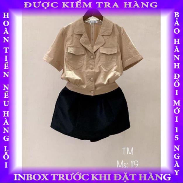 áo sơ mi nữ tay ngắn cổ vest nhiều màu thiết kế kiểu dáng thời trang - Áo croptop cổ vest hoangle