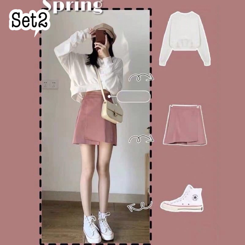 [ORDER] SET VÁY ÁO ULZZANG MÃ 2 sẵn hồng 3XL (bảng size up cuối)