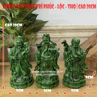 Tượng đá trang trí phong thủy tượng Tam Đa Phúc Lộc Thọ - Chiều Cao 20cm - Màu xanh lục bích