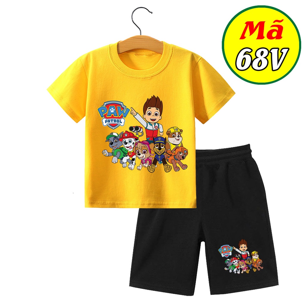 Đồ bộ bé trai, đồ bộ bé gái cộc tay 💖Chất cotton mát mịn họa tiết In Hình Đội Chó Cứu Hộ Paw Patrol dễ thương SSSHOP 04