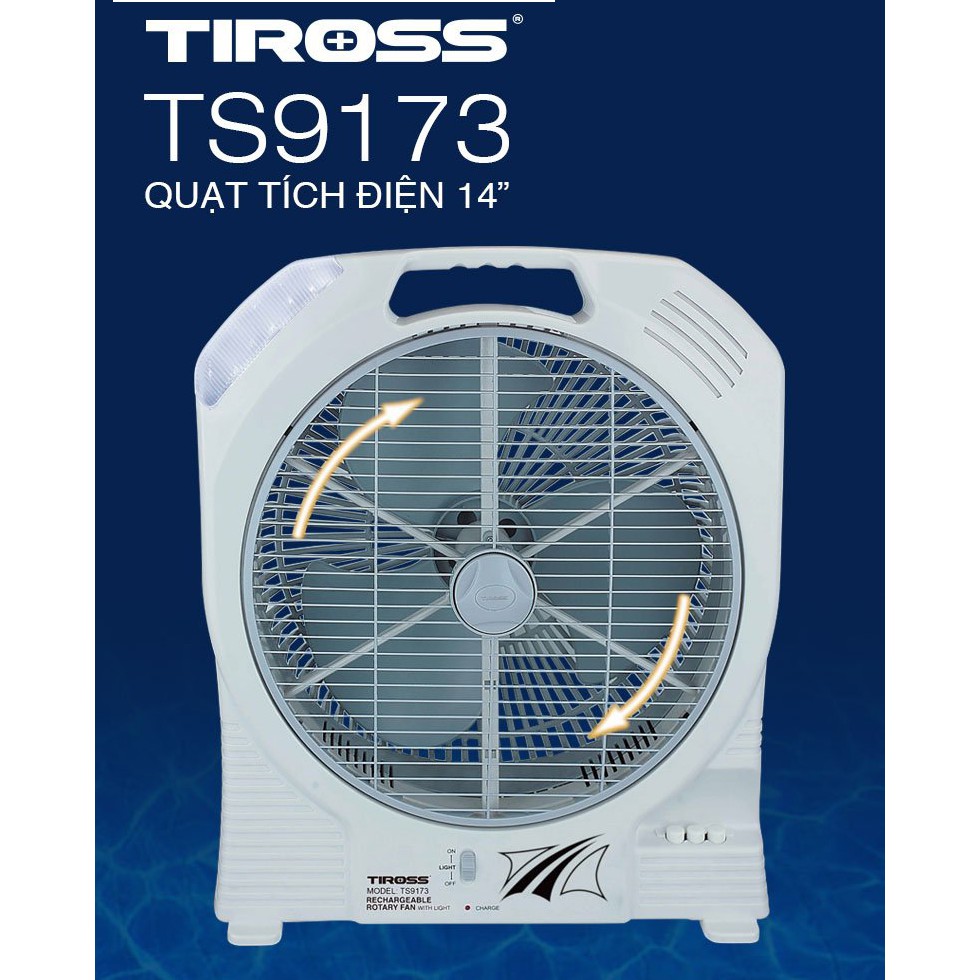 Quạt sạc tích điện 14&quot; Tiross TS9173, Công suất 30W, Thời gian sử dụng 5-7h - Bảo hành 12 tháng