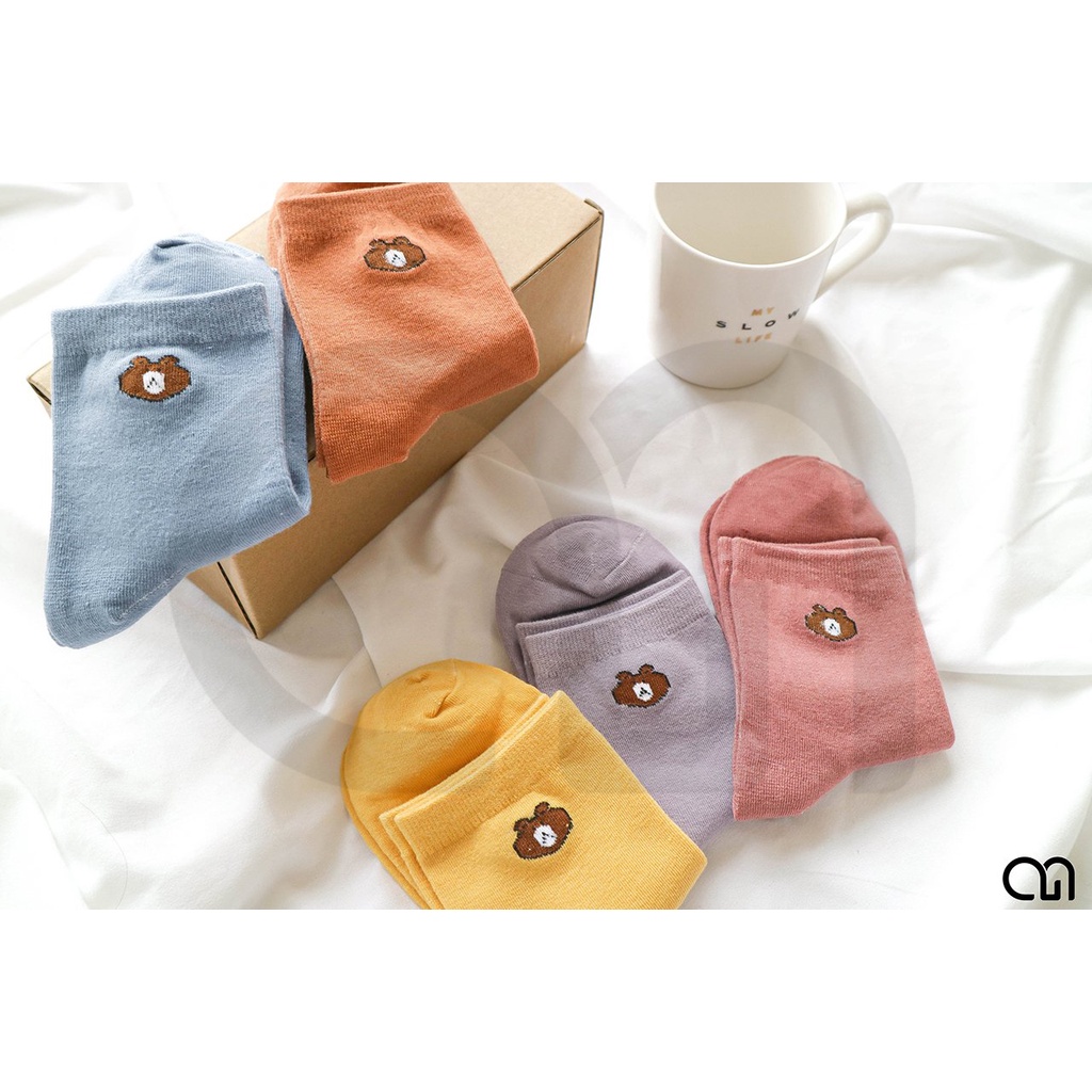 Tất Vớ Cổ Ngắn Nam Nữ Tone Nhiều Màu Họa Tiết Gấu Hottrend Thời Trang Đẹp Vải Cotton