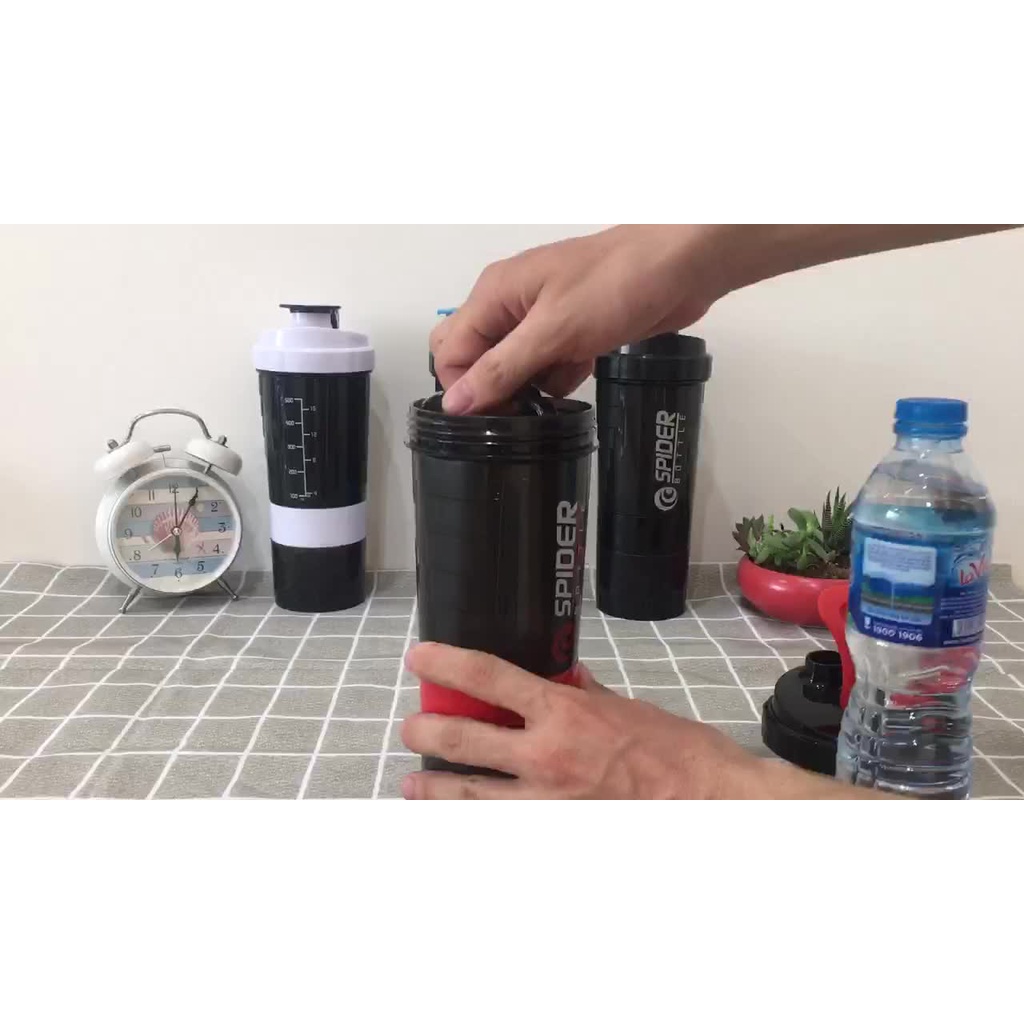 Bình Lắc Thể Thao, Shaker Tập GYM 3 Ngăn Tiện Dụng 500 Ml