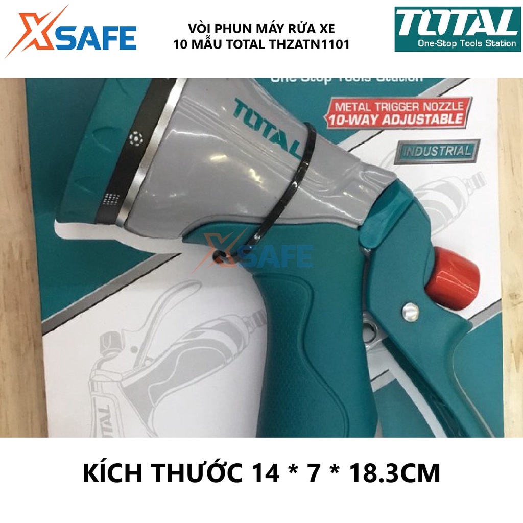 Vòi phun xịt rửa TOTAL THZATN1101 Vòi xịt phun nước 10 tia, kích thước 14*7*18.3cm Chất liệu TPR-ABS-hợp kim nhôm