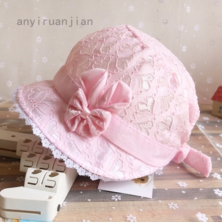 Mũ phối ren đính nơ màu trơn dễ thương cho bé gái