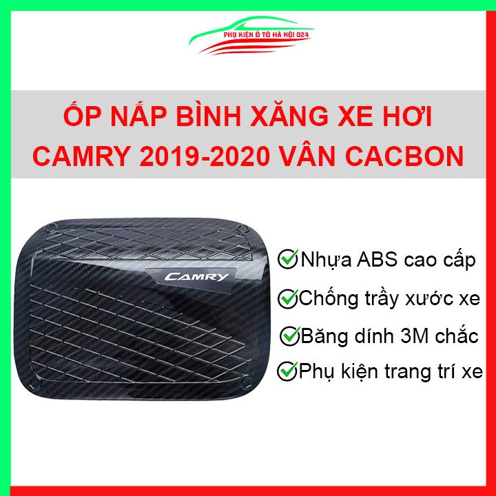 Ốp nắp xăng Camry 2019 2020 vân cacbon bảo vệ chống trầy trang trí ô tô