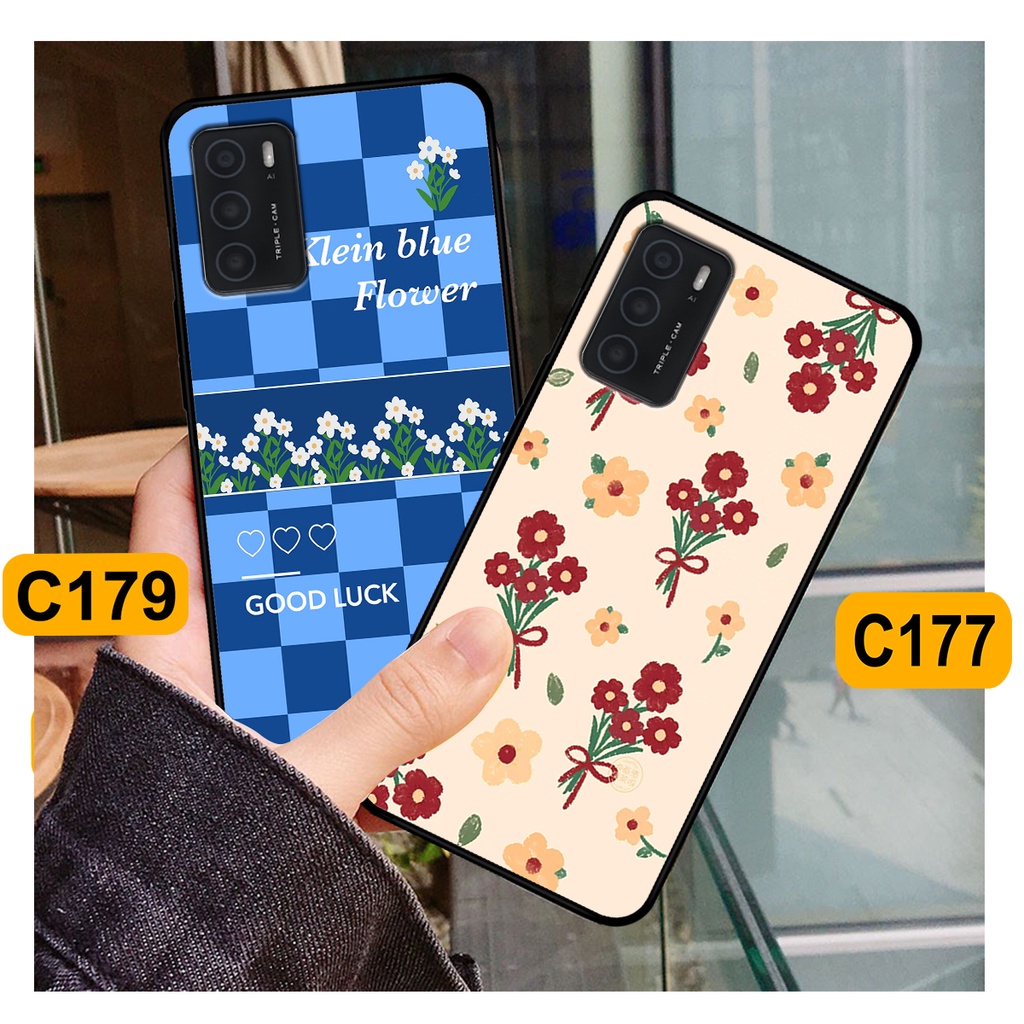 Ốp Oppo A16 in hình hoa cỏ nhẹ nhàng,họa tiết caro xinh xắn.ốp lưng chống sốc