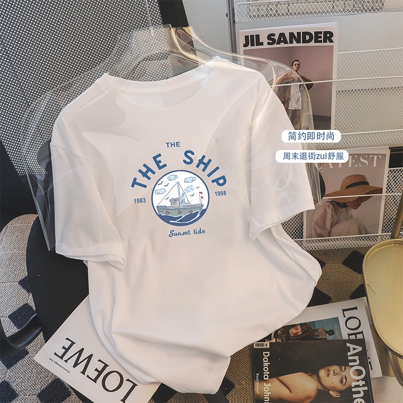 Áo thun HIIXIIVI 100% cotton tay ngắn cổ tròn in hình thời trang mùa hè phong cách Hàn Quốc dành cho nữ 2022