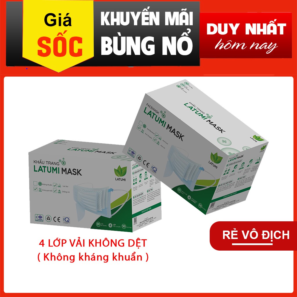 Khẩu Trang Y tế 4 Lớp Thông Thường LATUMI Ngăn Giọt Bắn, Ngăn Bụi, Phòng Chống Lây Nhiễm Qua Đường Hô Hấp