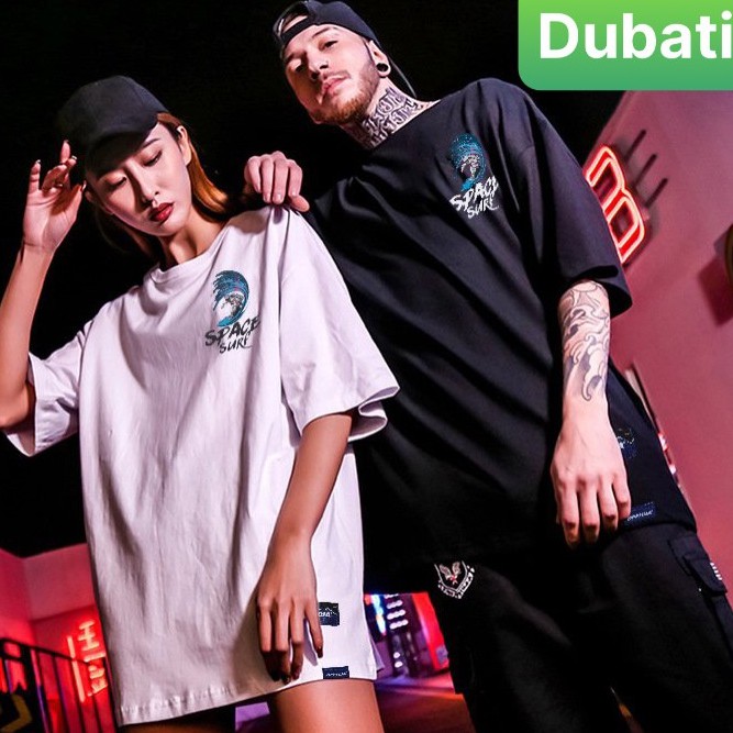 ÁO THUN FROM RỘNG TAY LỠ IN HÌNH SPACE LƯỚT SÓNG UNISEX NAM NỮ CHẤT COTTON MỀM MÁT - DUBATI FASHION
