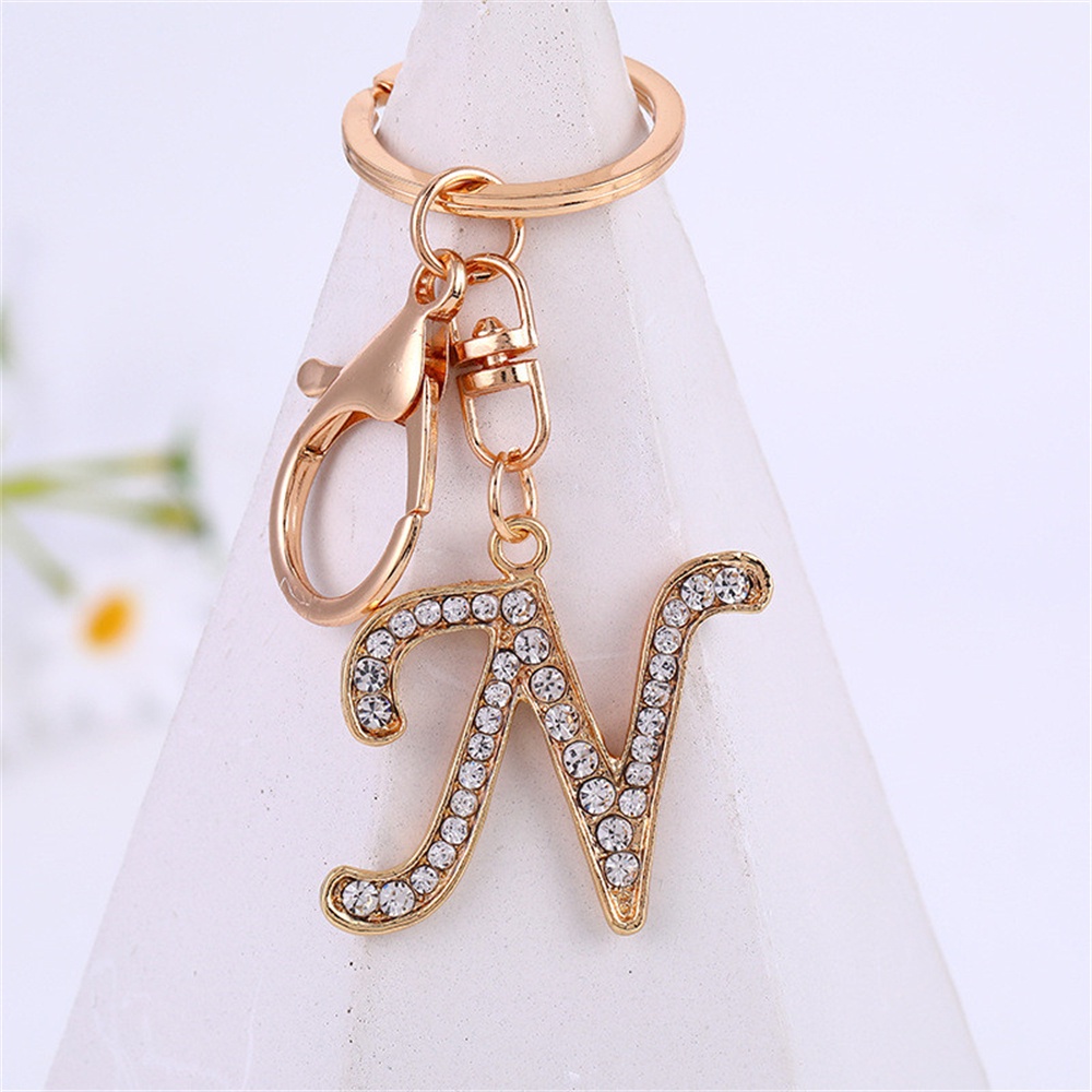 Móc Khóa Mặt Hình Chữ Cái Alphabet Đính Đá Pha Lê Màu Vàng A-Z 26 Kiểu Dáng Sang Trọng