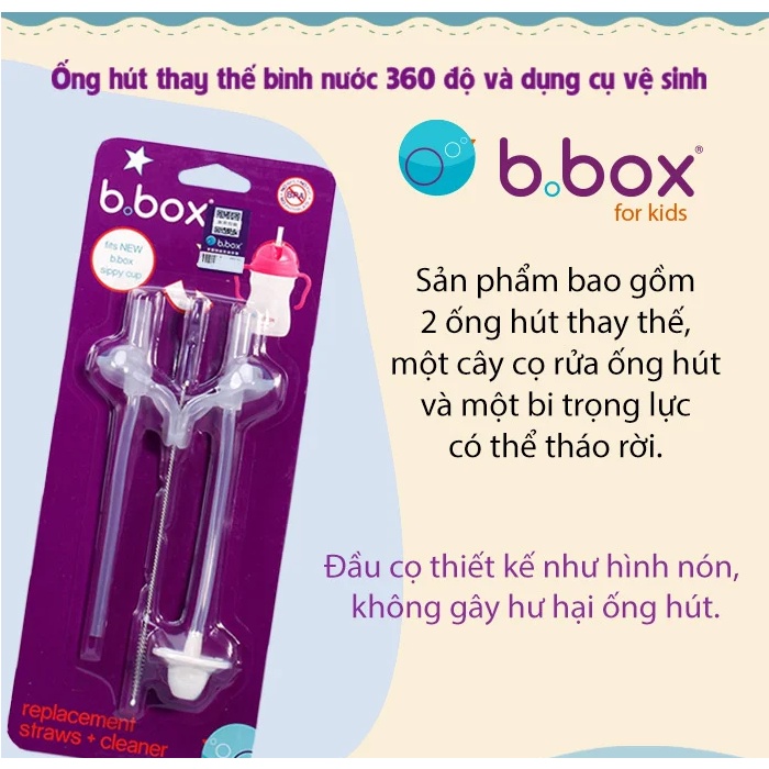 ỐNG HÚT THAY THẾ BÌNH NƯỚC B.Box 360 ĐỘ + BỘ DỤNG CỤ VỆ SINH Disney - Herbaby