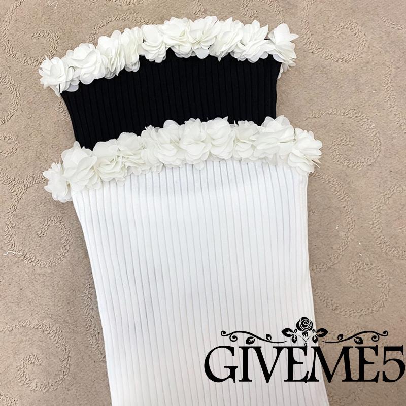 GIVEME-Women´s Tube Tops, Flower Neckline Sleeveless Strapless Slim Fit Ribbed Summer Tops