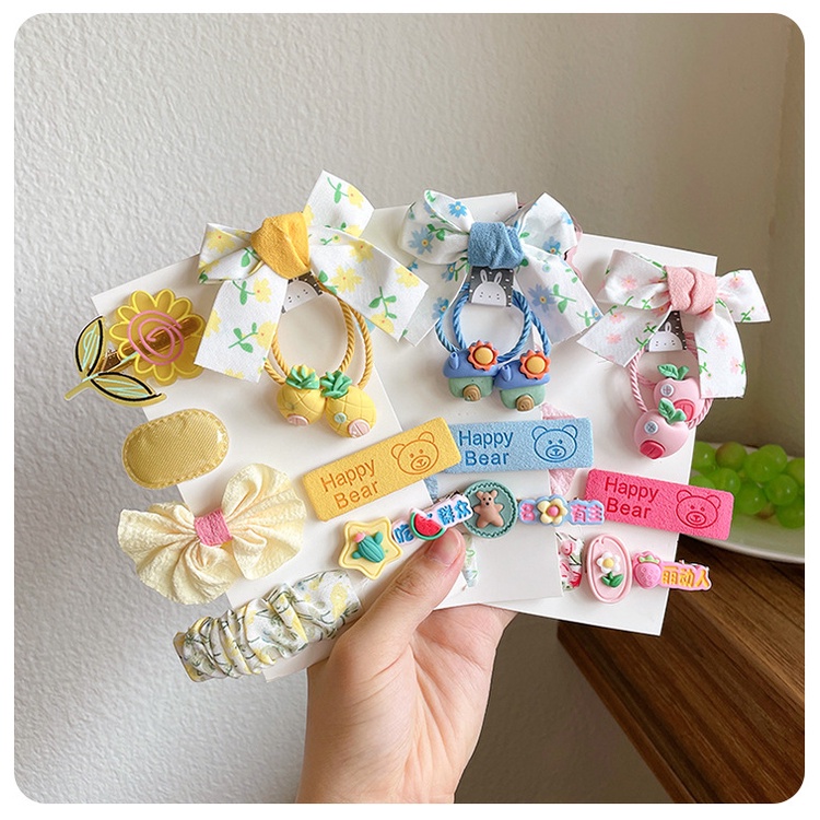 Set 09 ghim tóc, chun tóc, kẹp tóc cho bé gái và bạn gái may thủ công xinh xắn, dễ thương ngọt ngào
