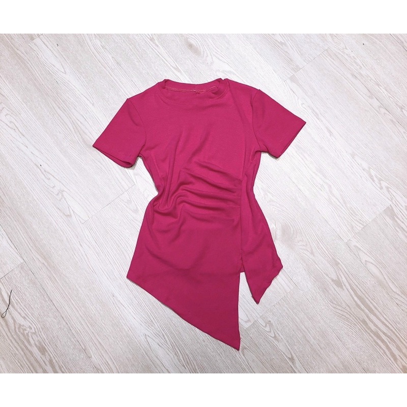 Áo kiểu nữ, áo thun nữ, áo thun tay ngắn tà xéo xẻ tà nhún eo siêu xinh