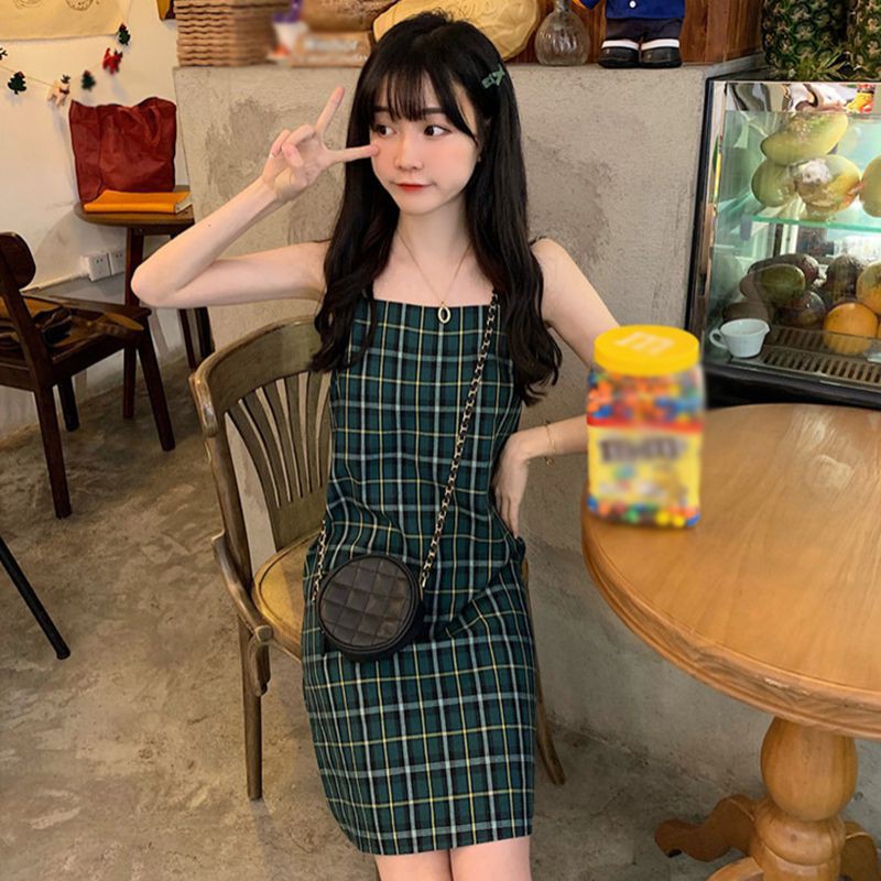 Đầm Nữ Hai Dây Dáng Suông Họa Tiết Caro Thời Trang